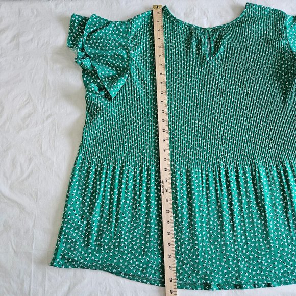 Adrianna Papell Tiered Flutter SS Green Ditsy Floral Print Top Plus Womens 2X - Picture 13 of 14